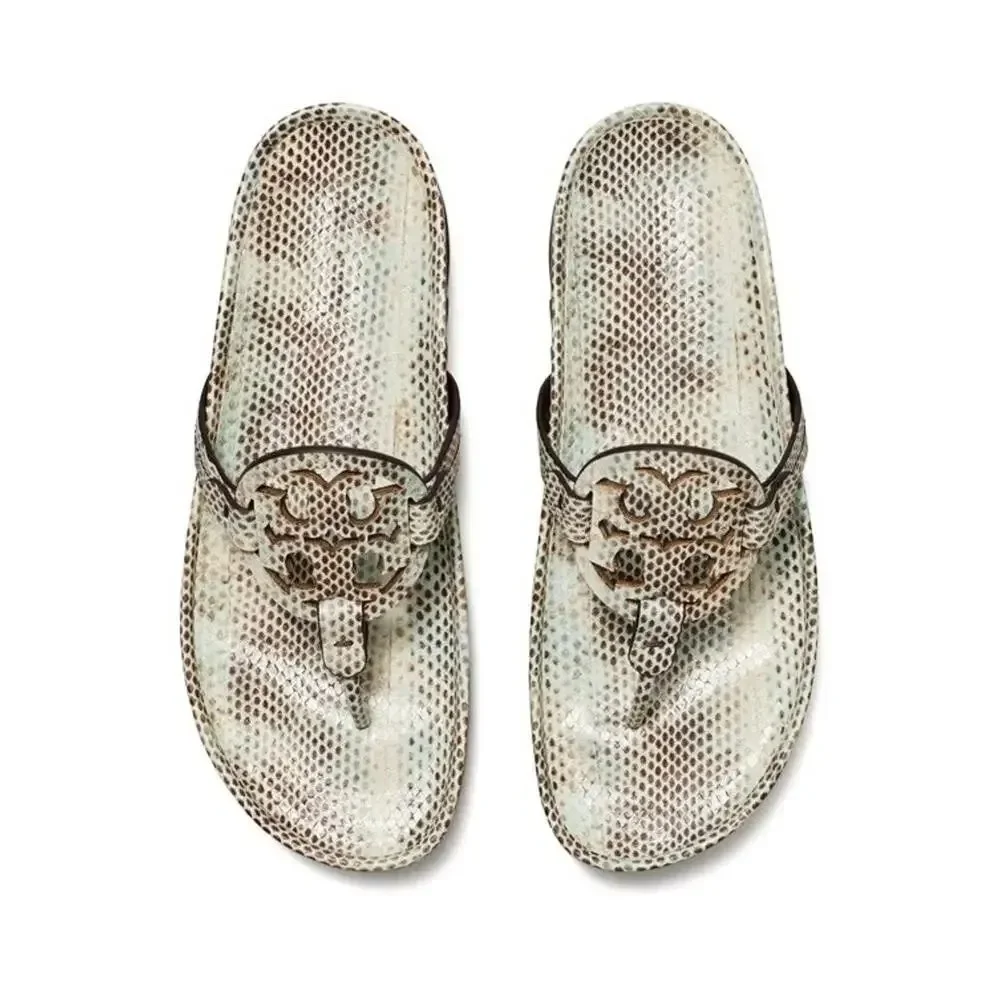 NEW Tory Burch Miller Cloud Lug Sandals Snake Print Leather Thong Slides US 9.5